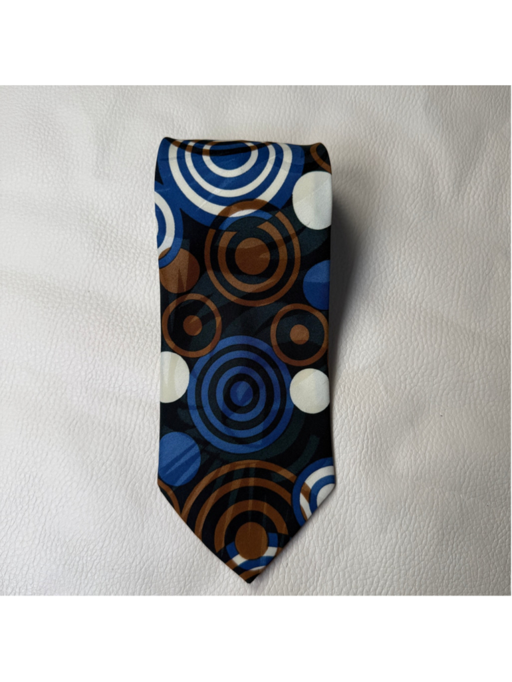 Galassia Mens Tie Retro Geometric Circle Blue Brown Mod Abstract Necktie 4in